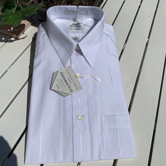 John Henry Other - Men's Athletic Fit John Henry White Satin Stripe Long Sleeve Button Down Shirt